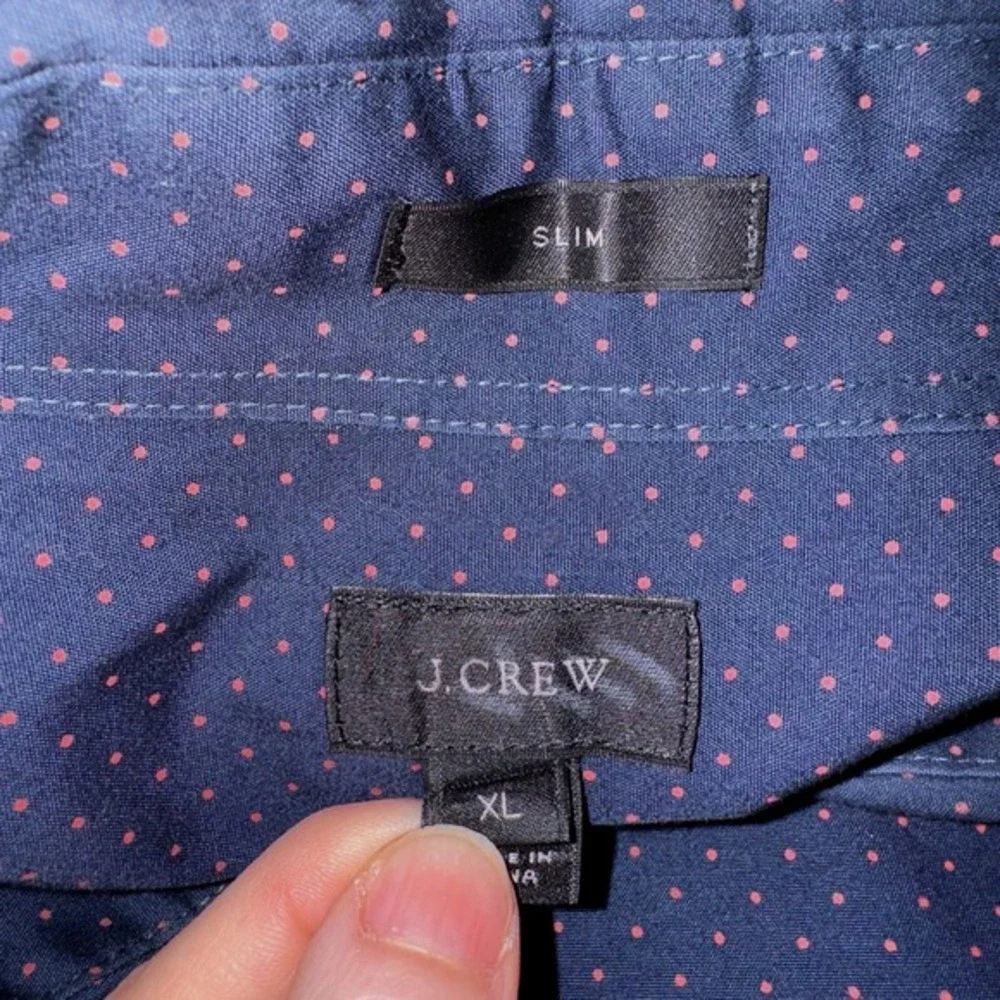 J. Crew Shirt Mens XL Navy Red Slim Fit Button Down Polka Dot Modern Prep Casual